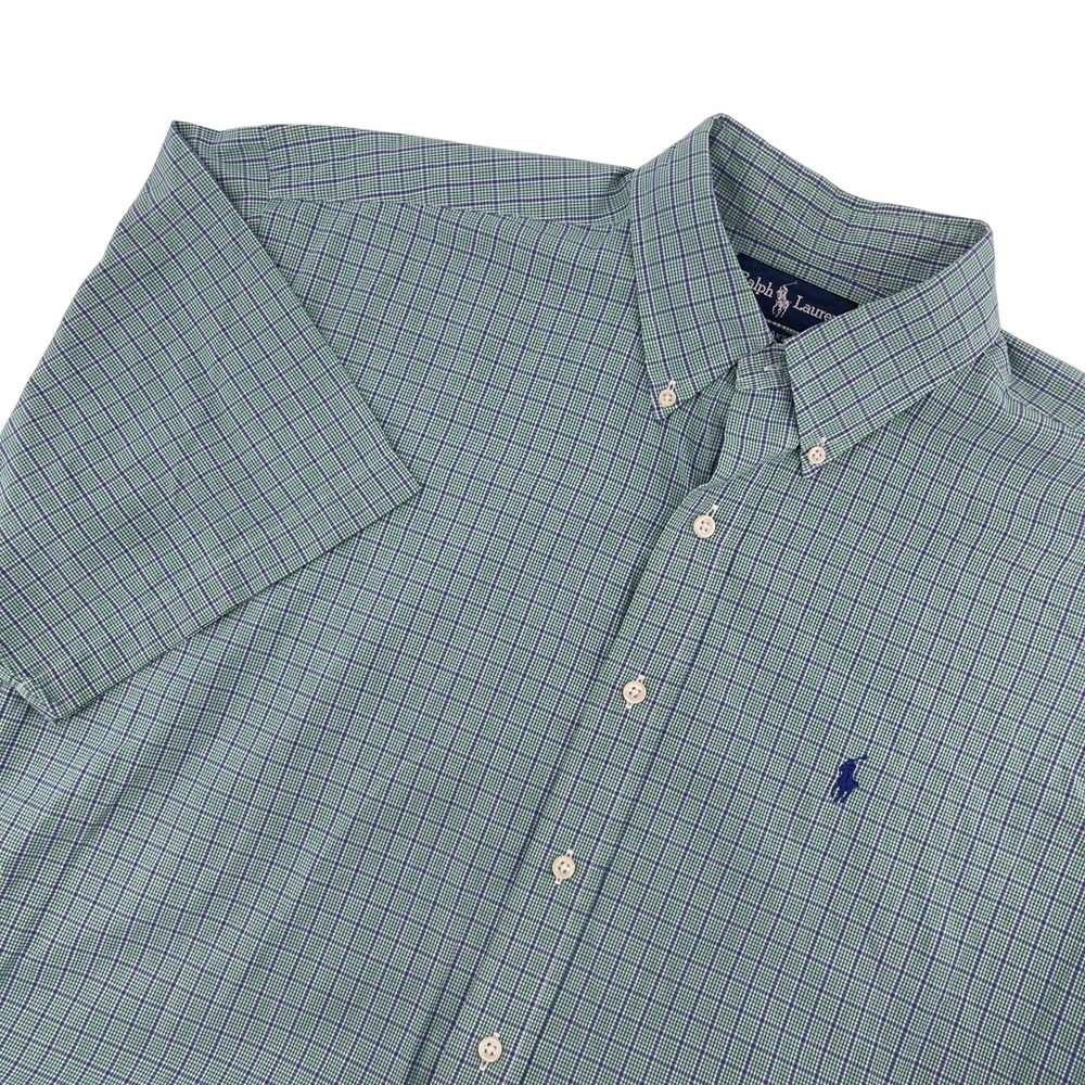 Ralph Lauren Blake Plaid Short Sleeve Button Up Shirt‎ Green Blue L